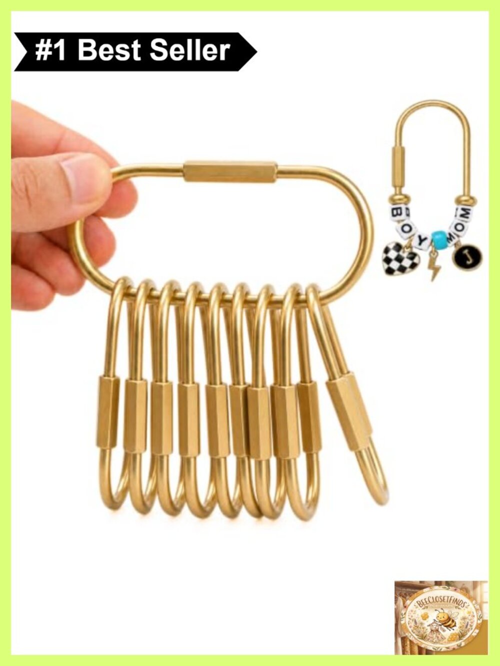 10 Pack Gold Carabiner Keychain Clips with Key Rings & Bag Charms